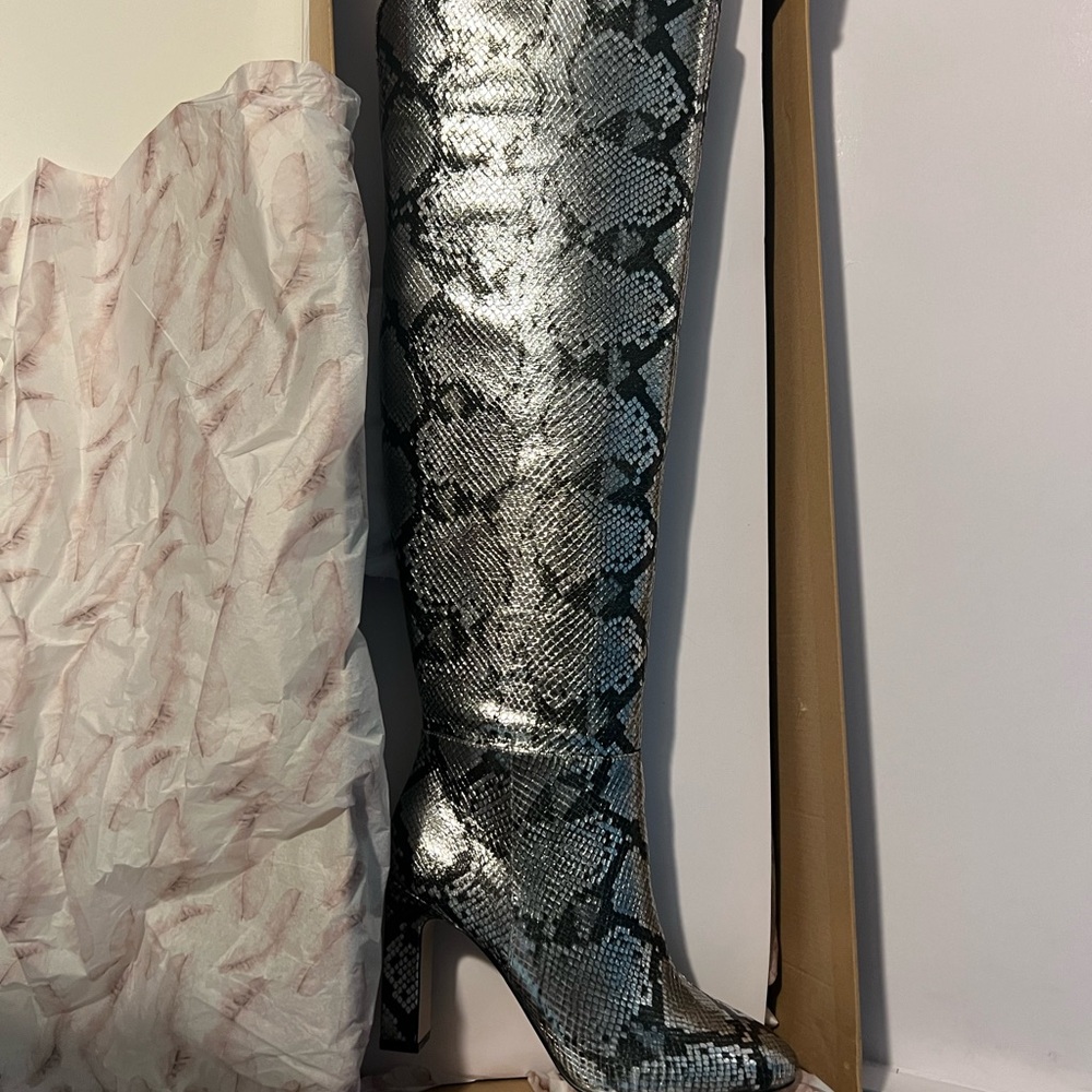 Silver Snakeskin Over-the-Knee Boots